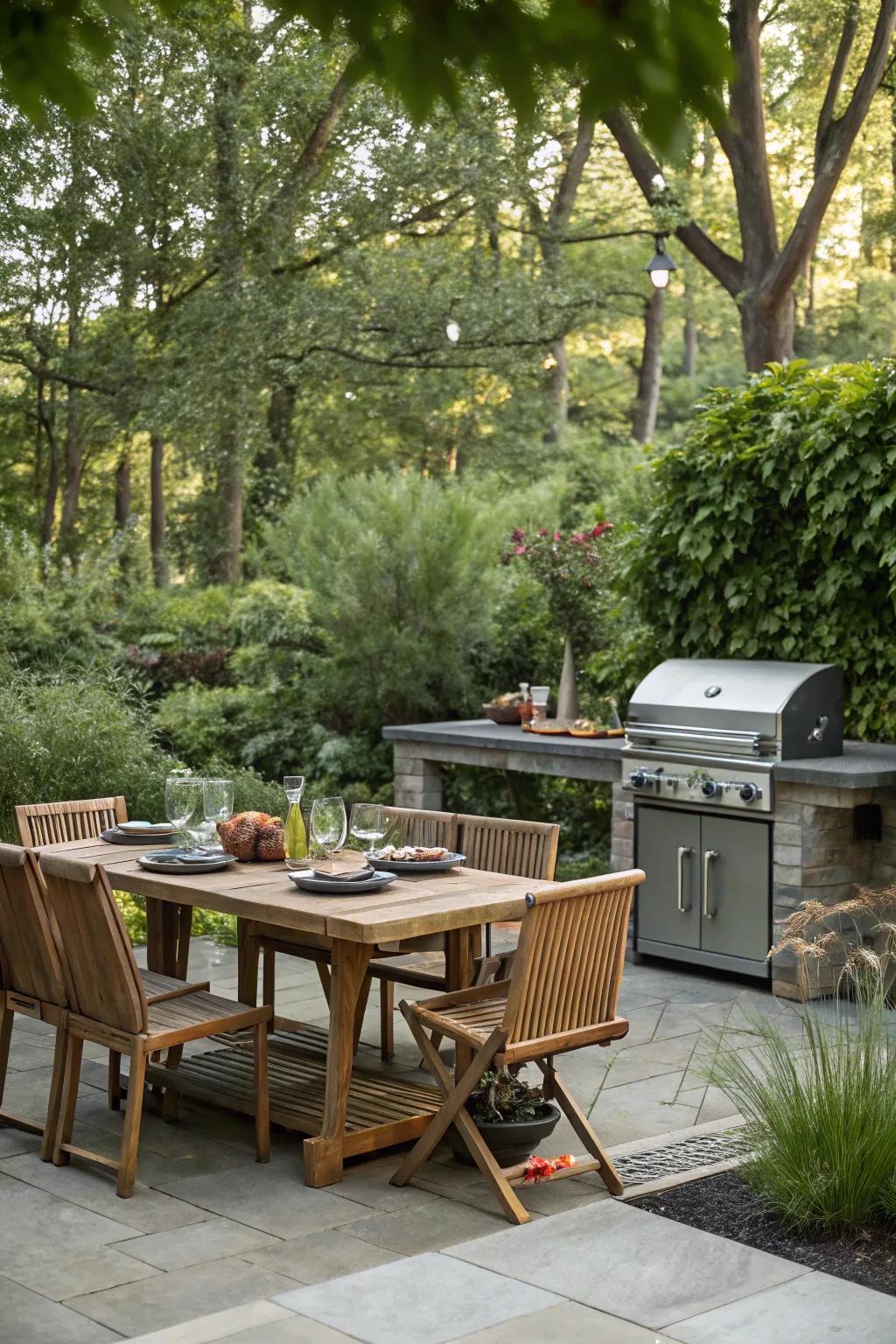 An enticing open-air kitchen, impeccable for throwing summer BBQs.