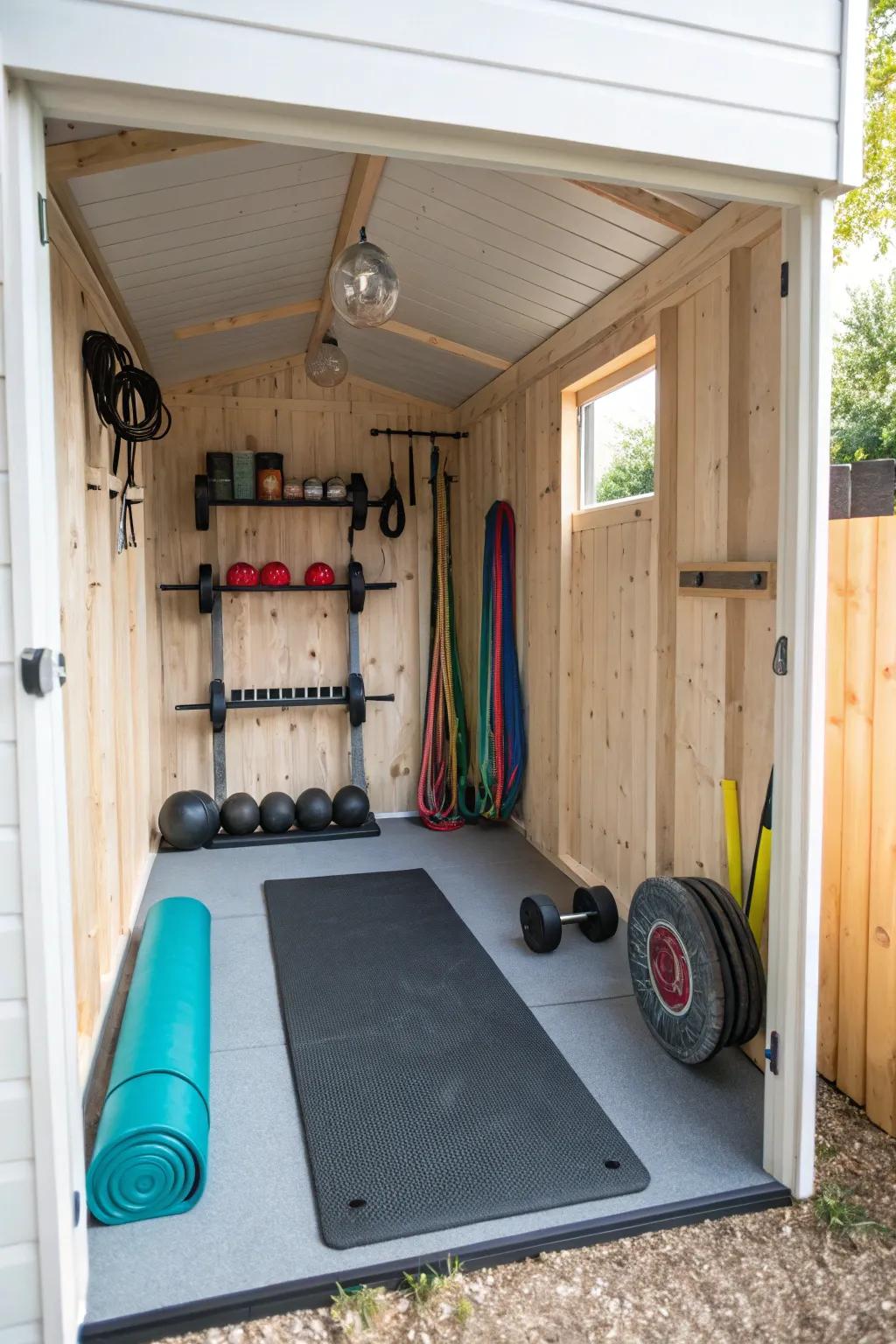 Your shed can become a private gym for convenient exercises.
