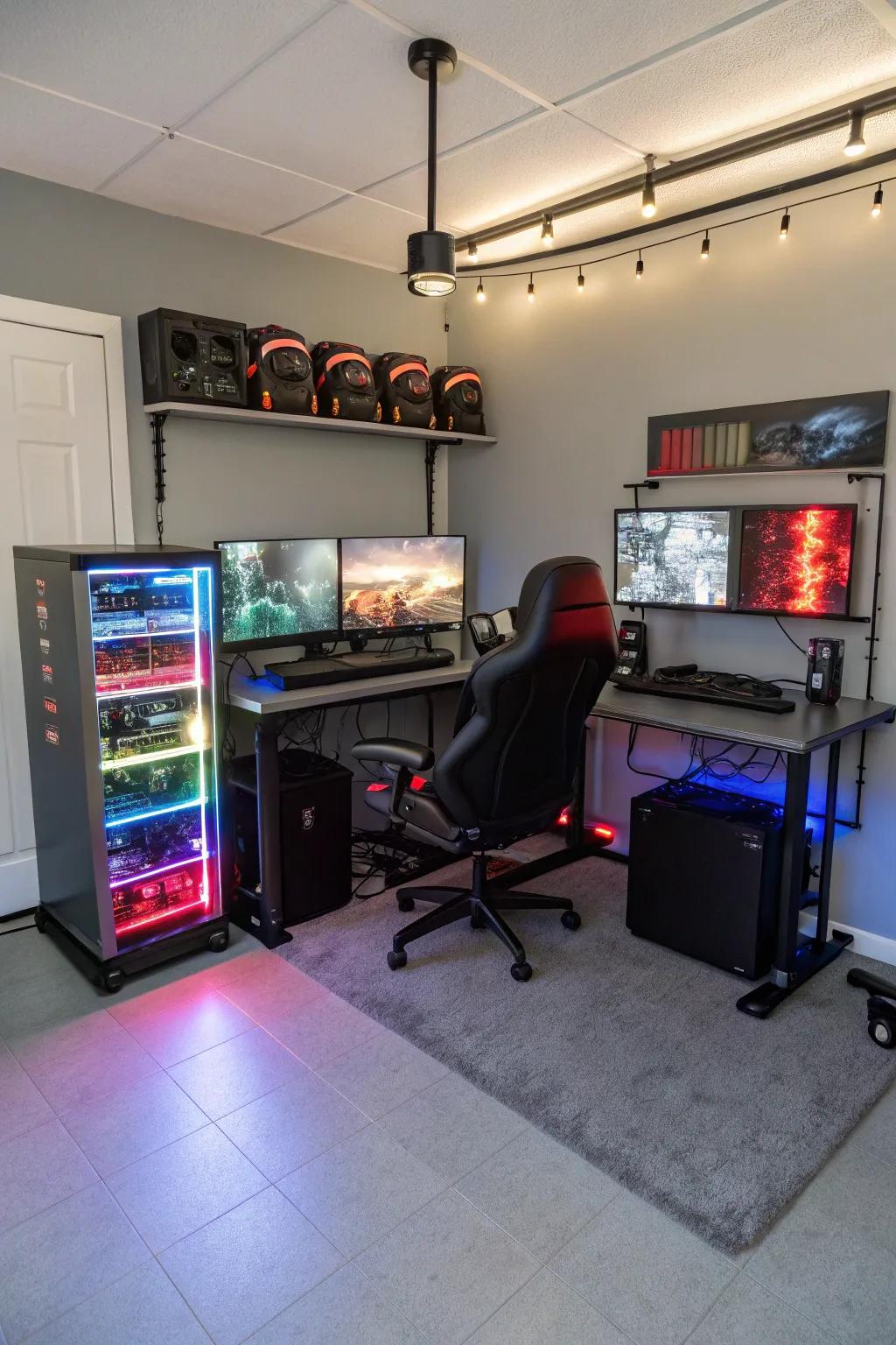 Craft a gamer's dream with cutting-edge tech and comfort in your garage.