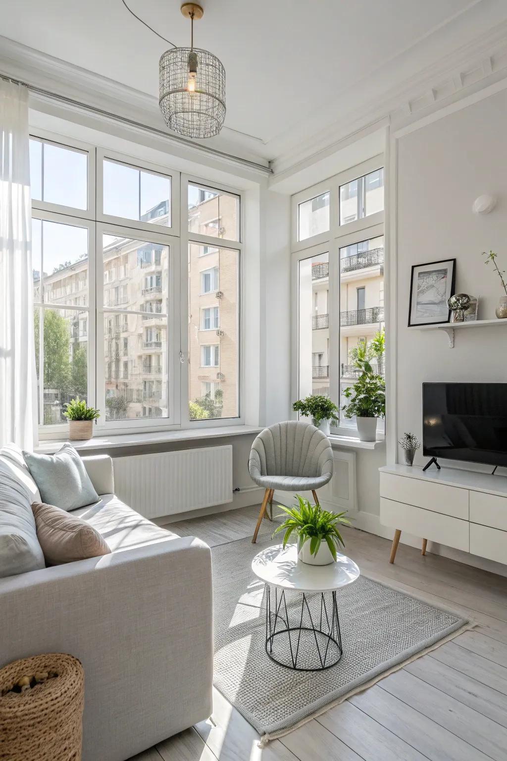 Pale shades evoke a soothing and spacious ambiance.