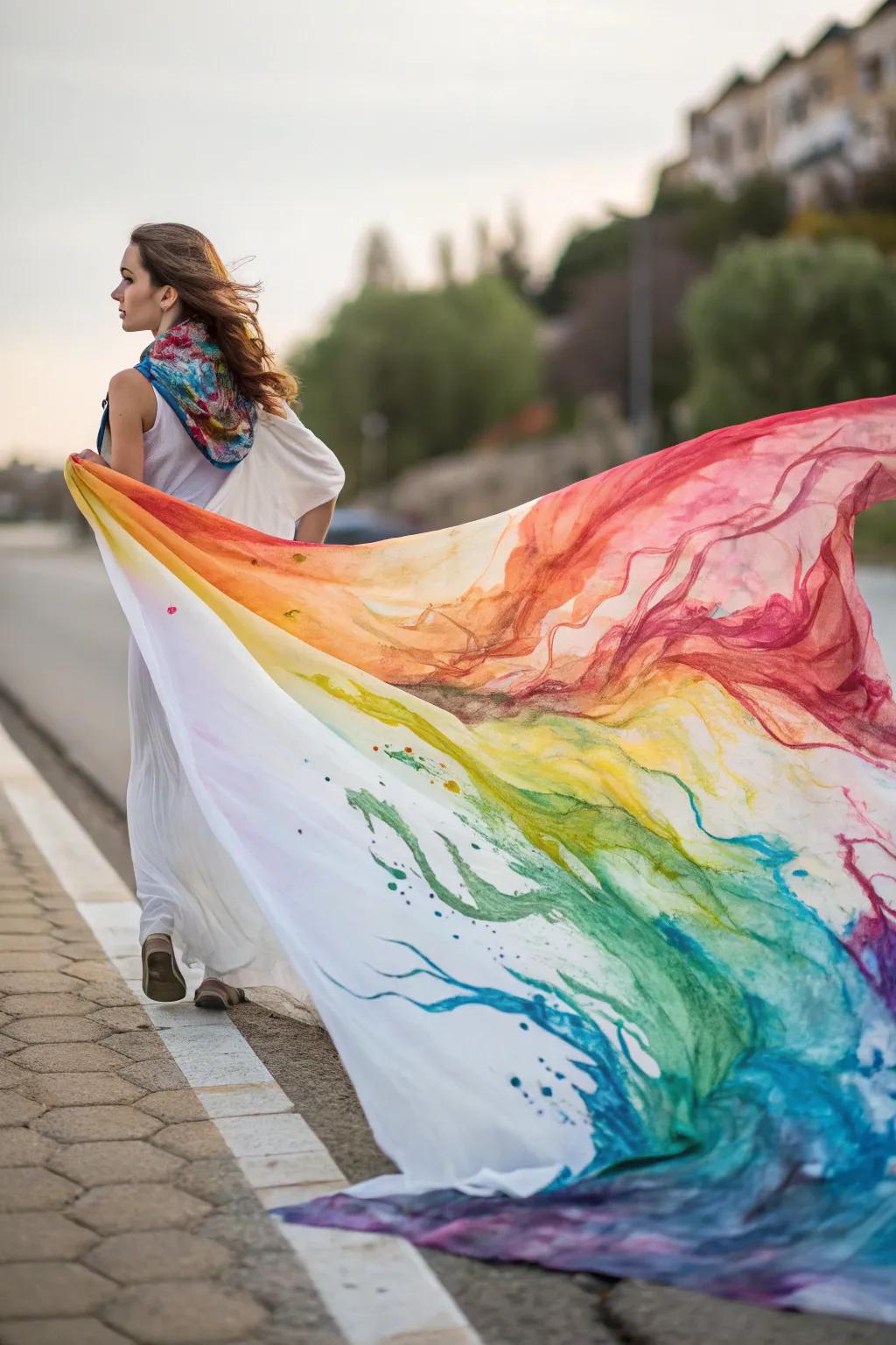 An abstract watercolor utilizing vibrant, flowing colorations.