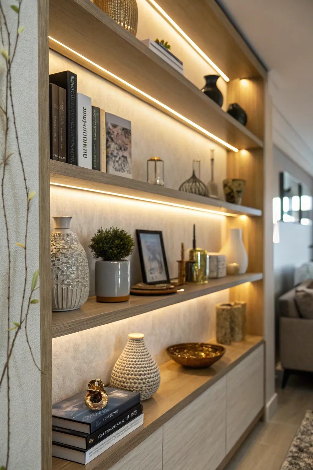 Guided lights make shelves and the items on them more lively.