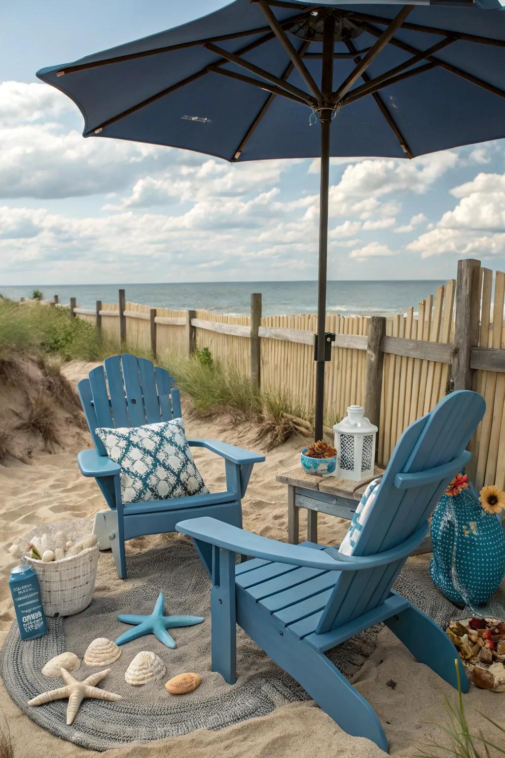Coastal azure seating transporting the ocean's tranquility home.