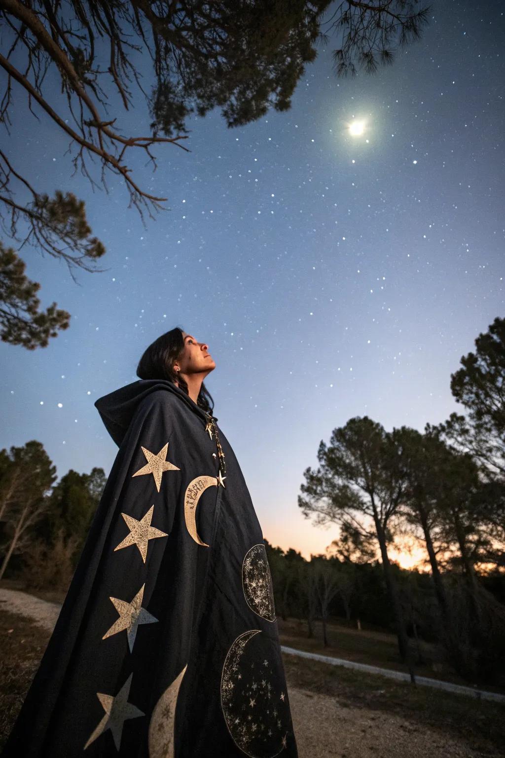 A sorceress immersed in the mysteries of the night.