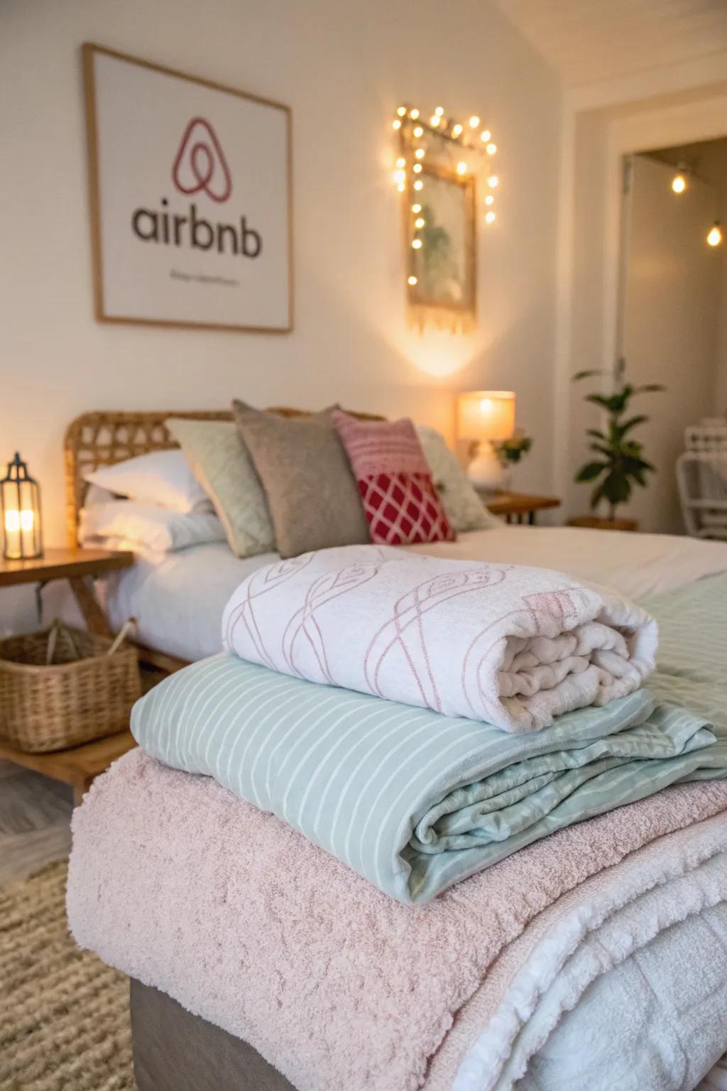 Sumptuous bedding is crucial for a restful night's sleep in an Airbnb.