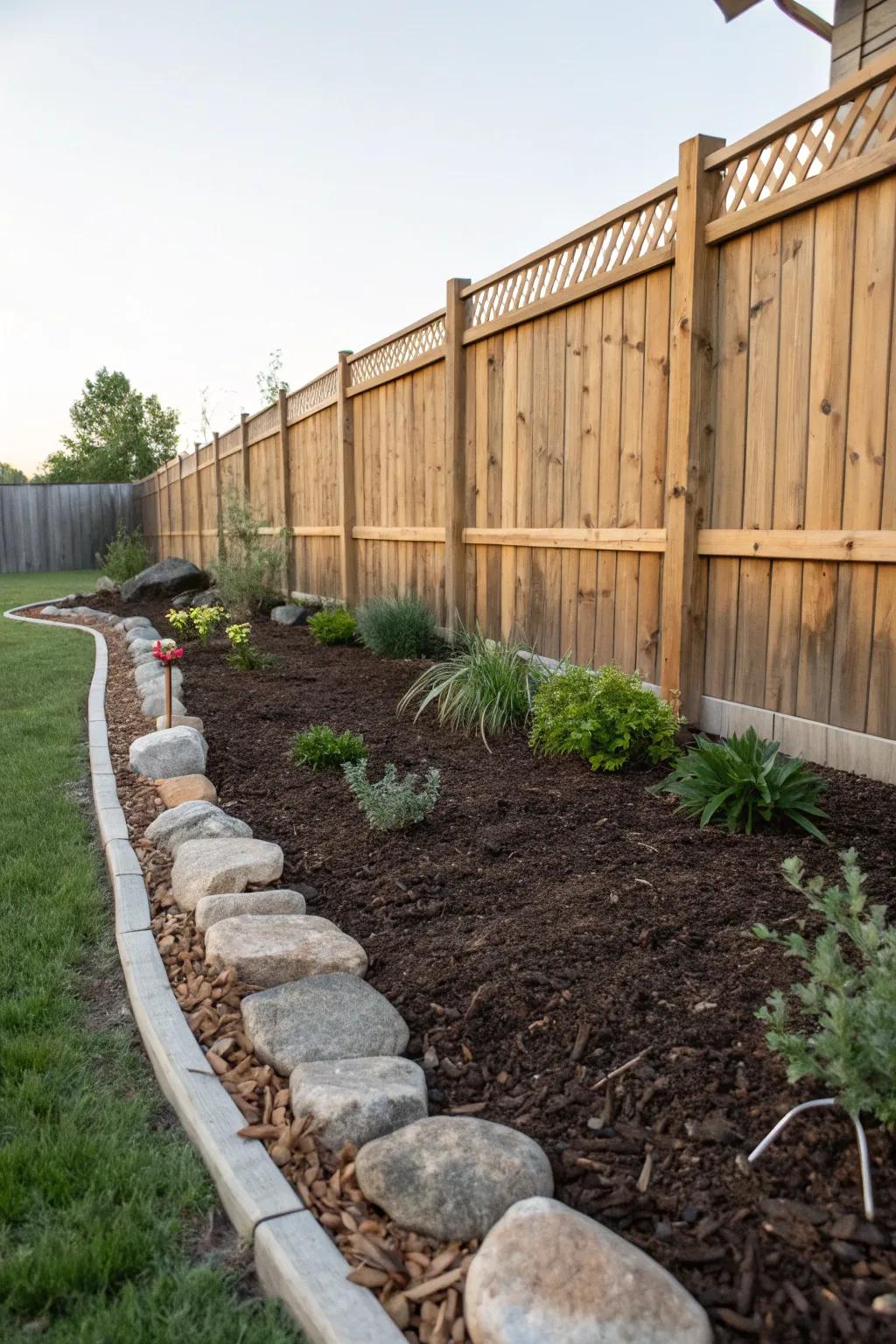 Ground cover and borders define the garden area beautifully.