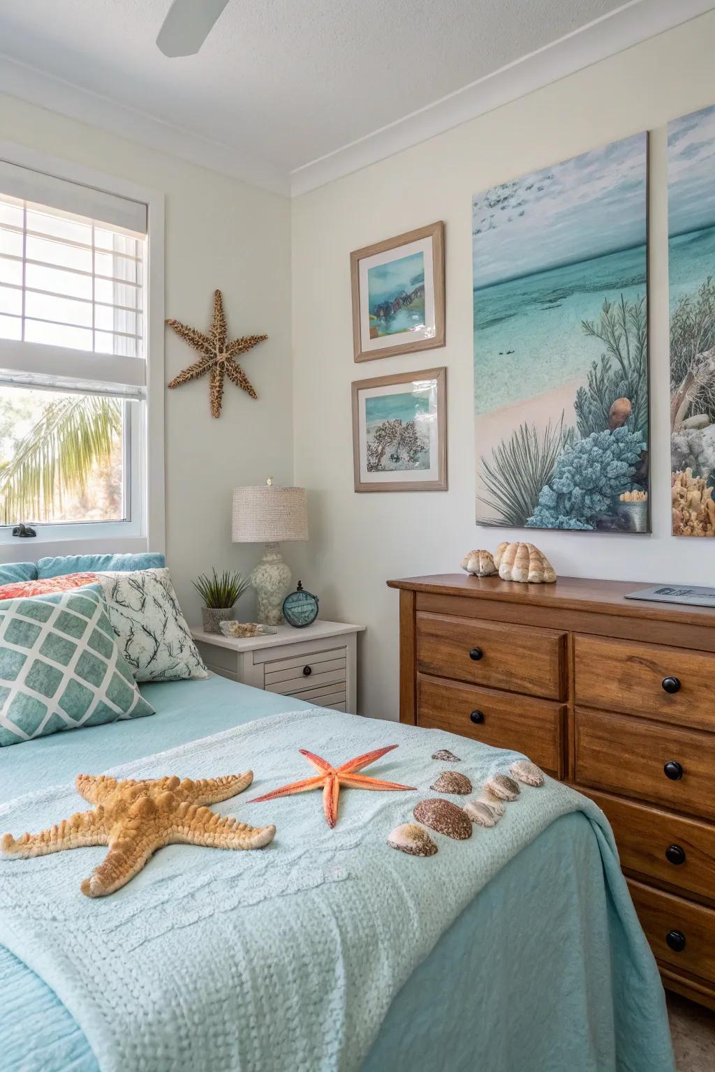 Seaside decor transports the beach into your bedroom.