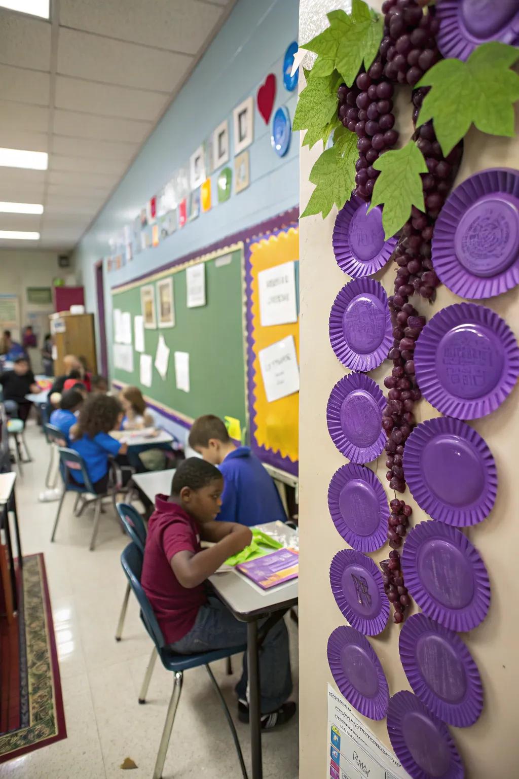Grape-themed bulletin board, fertile with fun and creativity.