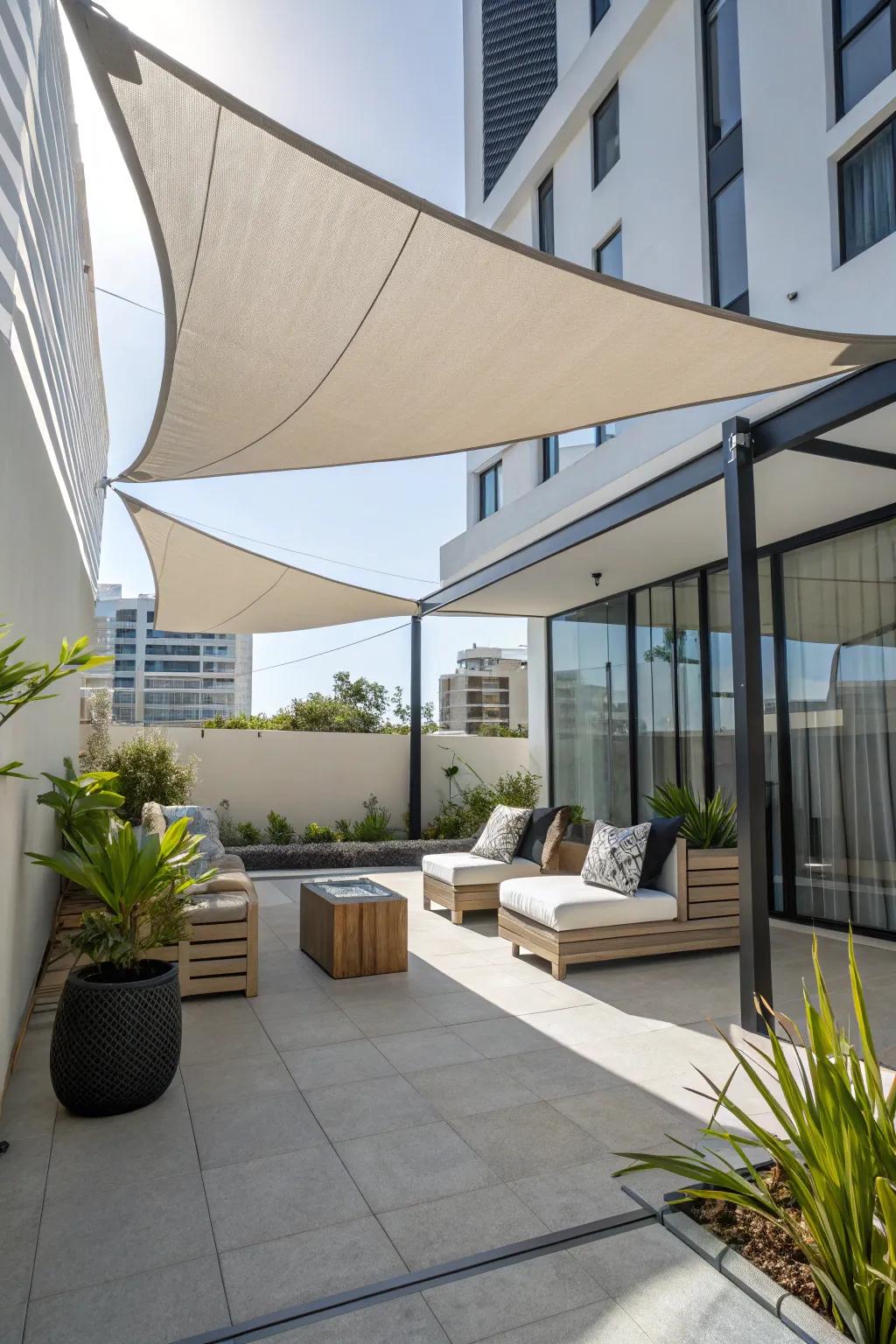 Add a modern touch with stylish shade sails.