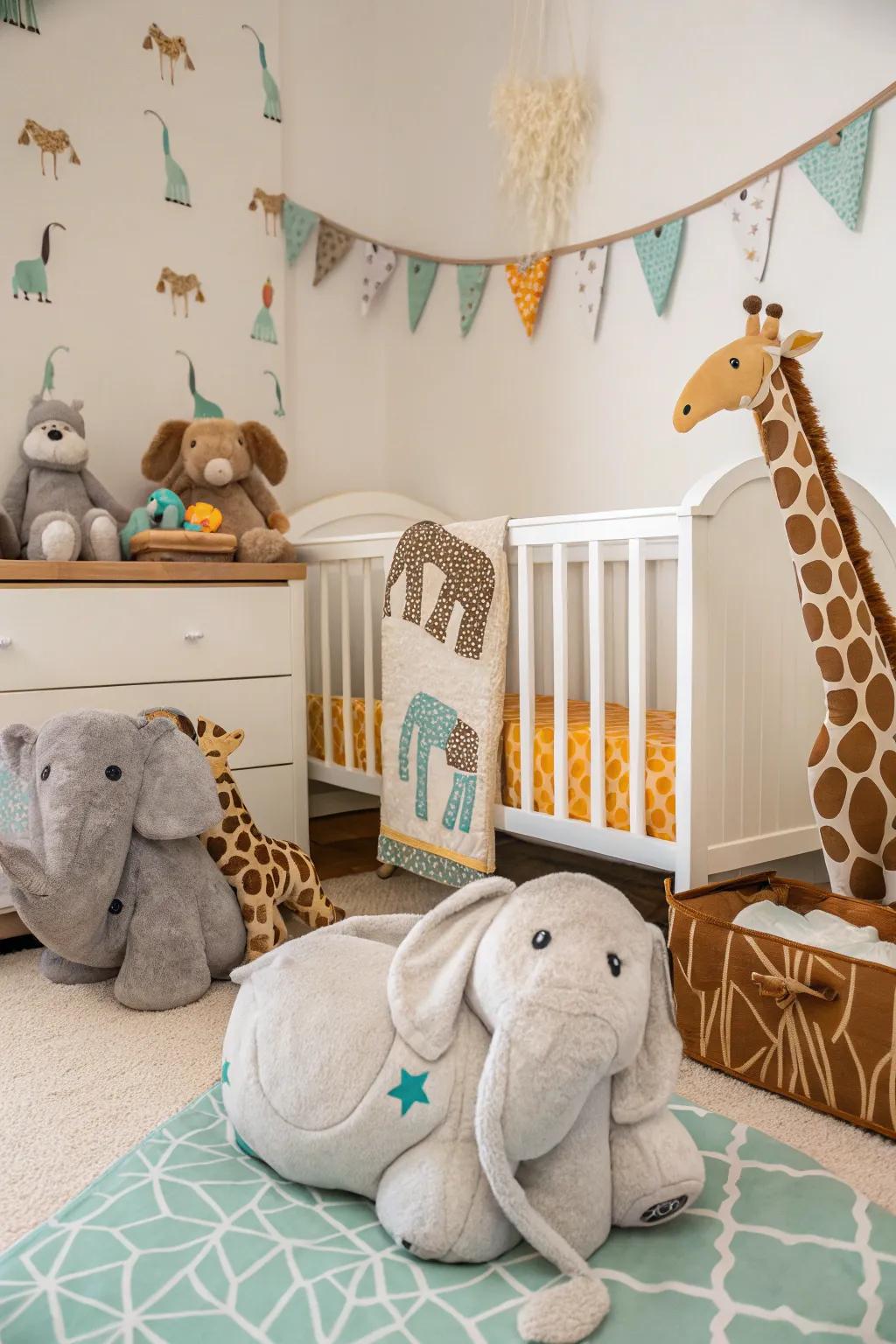 Decorations featuring animals inject cheer and warmth into the nursery.