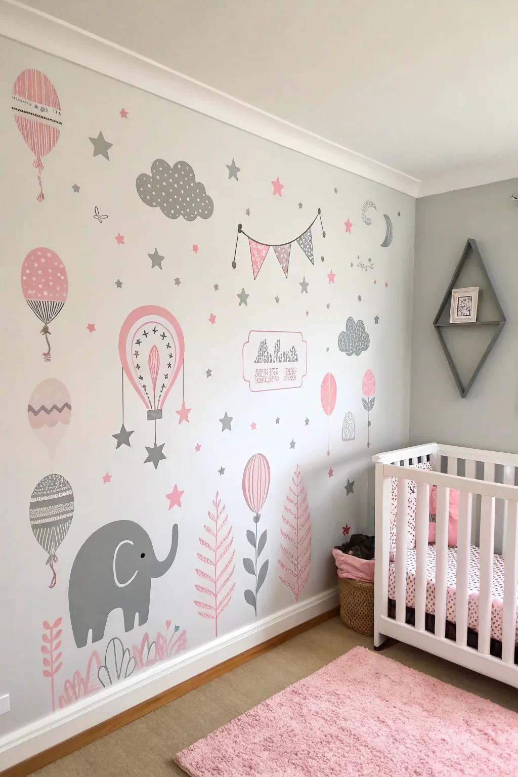 Spirited wall appliqués inject charm into this nursery.