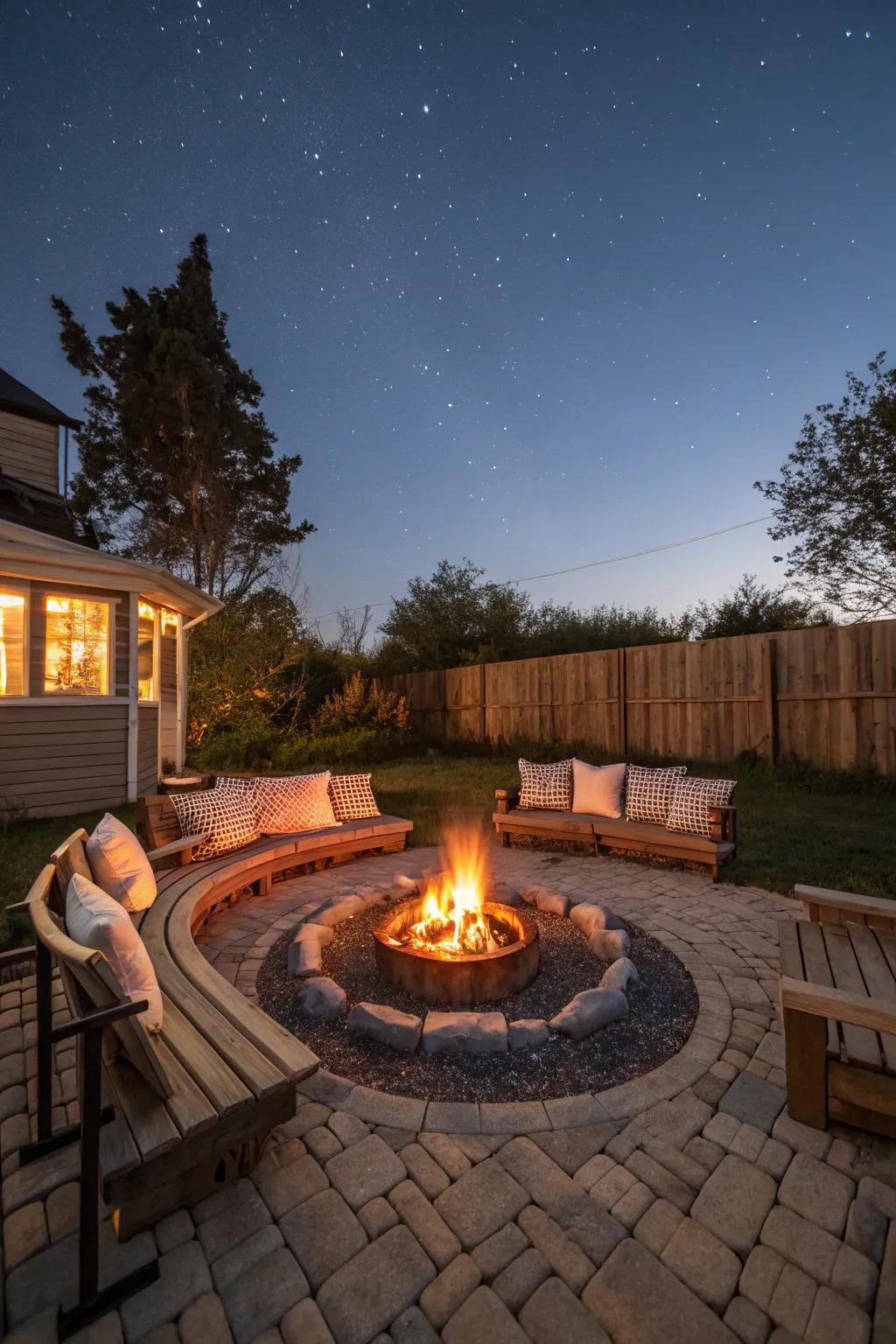 A crackling hearth provides a superb gathering hub for balmy evenings.