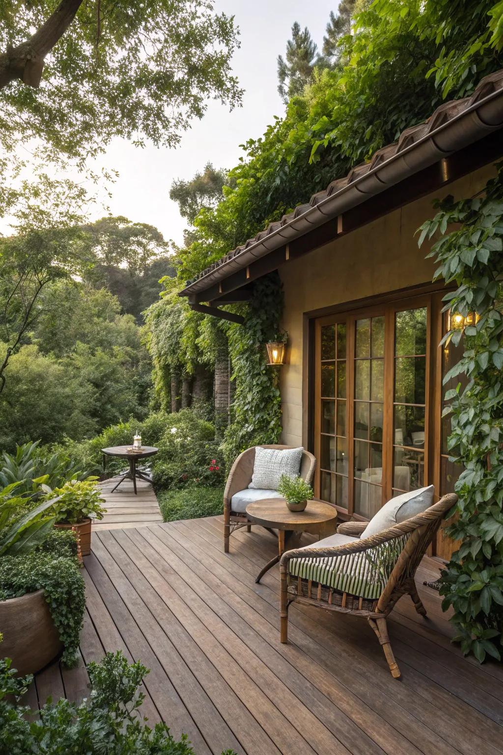 Natural wood decking contributes warmth and coziness to outdoor spaces.