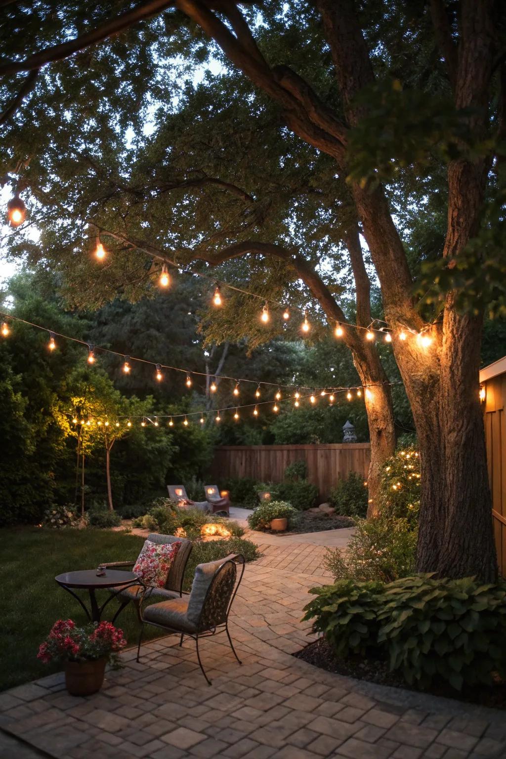 Fairy lights establish a warm, welcoming atmosphere.