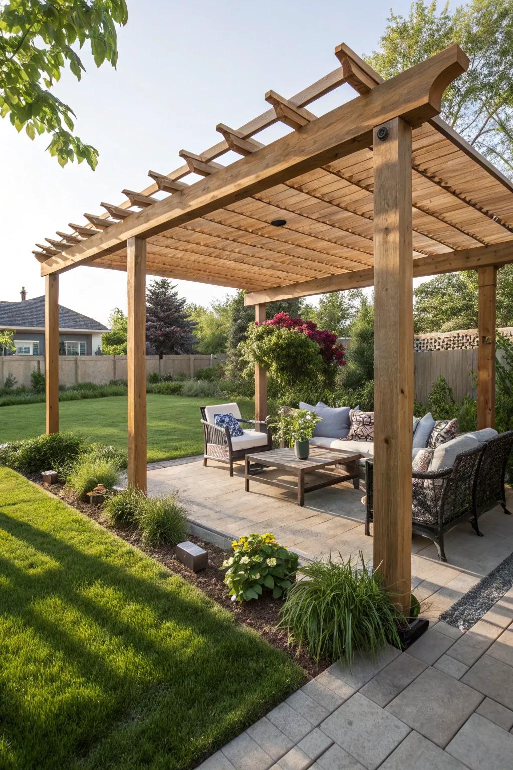 Kick back in style with canopy posts that offer shade and sophistication.