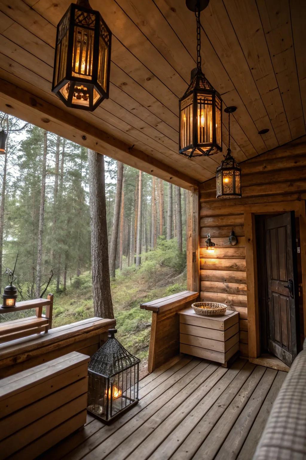 A rustic cabin sauna exuding warmth and charm.