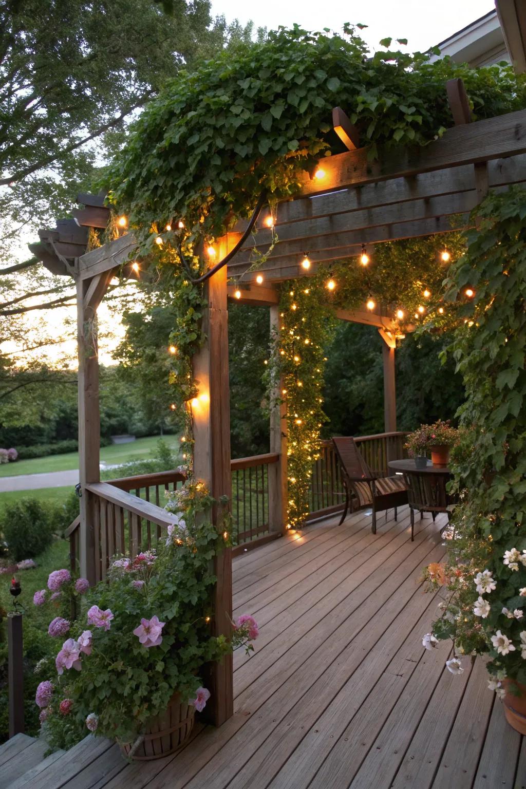 An arbor offers shade and a touch of elegance.