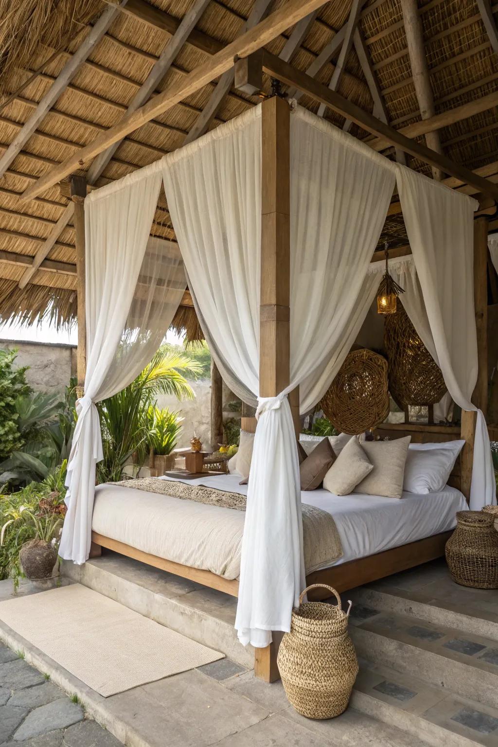 Four-poster beds deliver a luxurious, secluded ambiance.