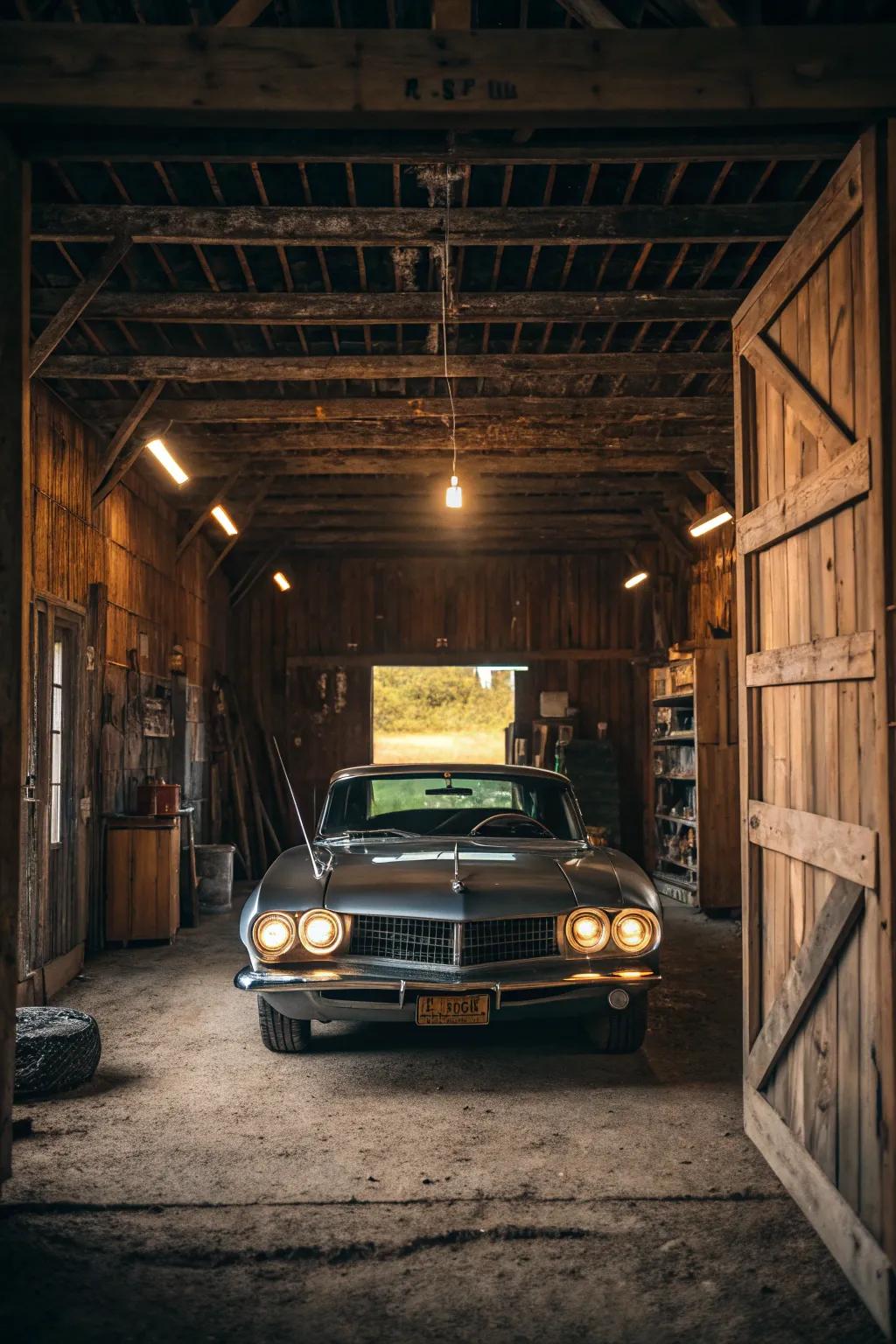 A classic vehicle becomes a sensational centerpiece in this garage.