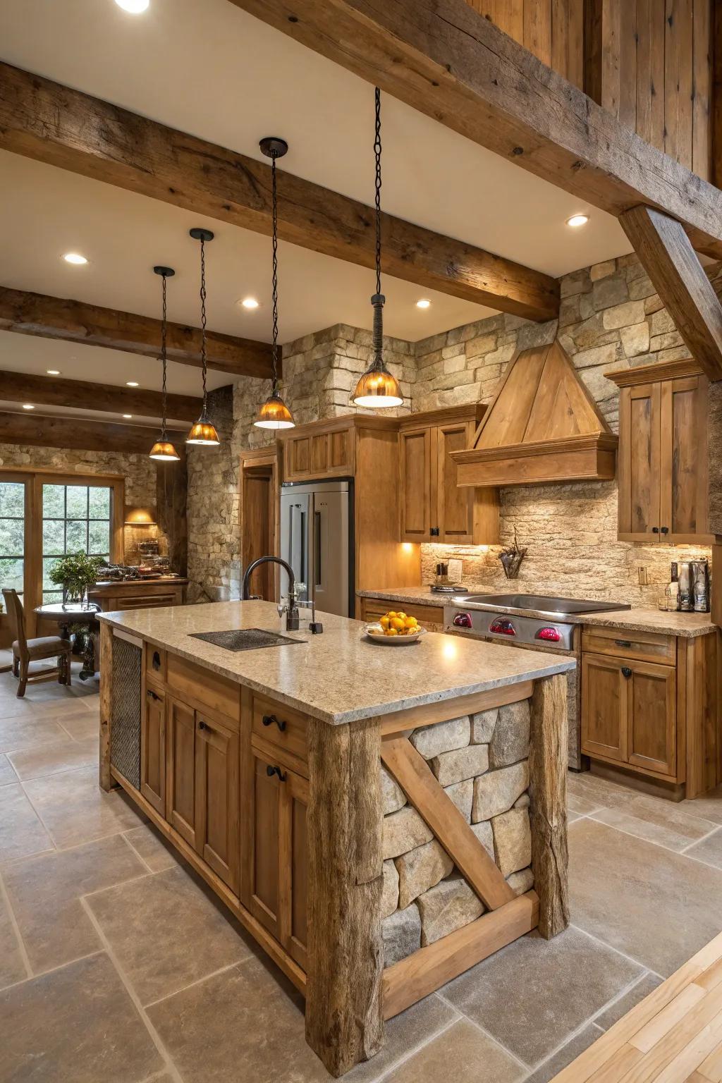 Natural ingredients like timber and stone impart warmth and genuineness.