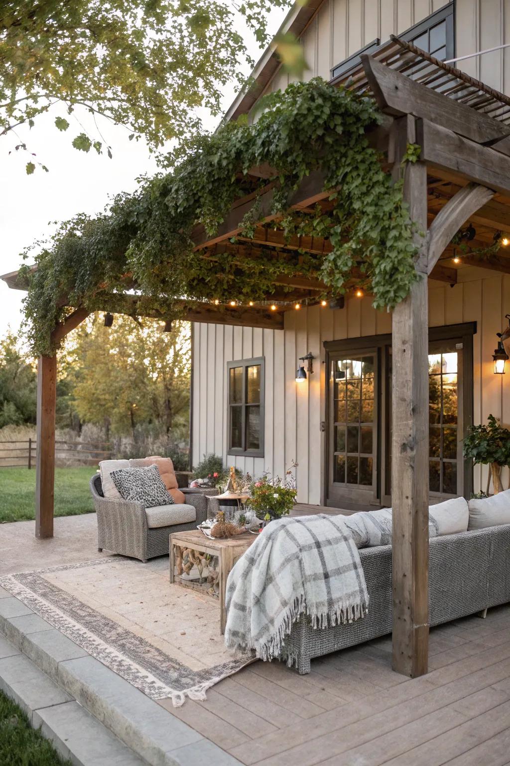 A shielded nook delivers shade and comfort.