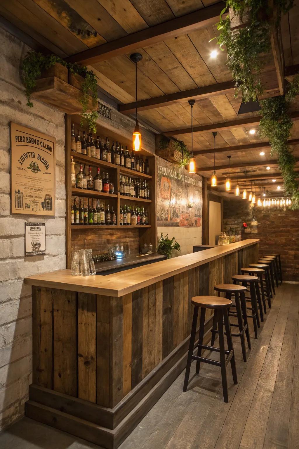 Salvaged wood imparts rustic charm and warmth.