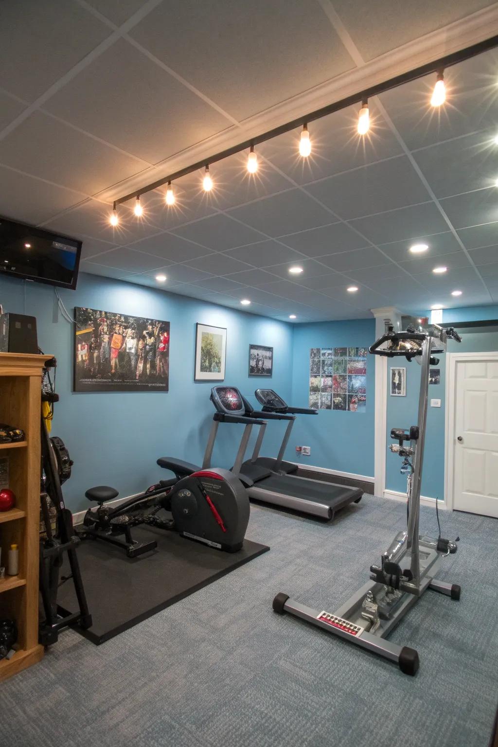 Custom lighting refines the feel of your home fitness space.