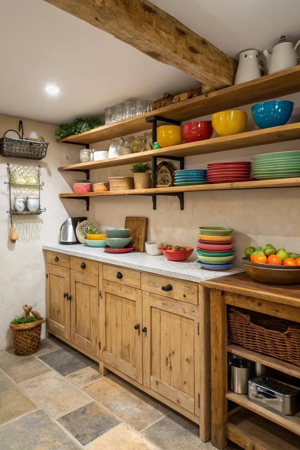 Exposed shelving mixes practicality with a chance to show off your style.