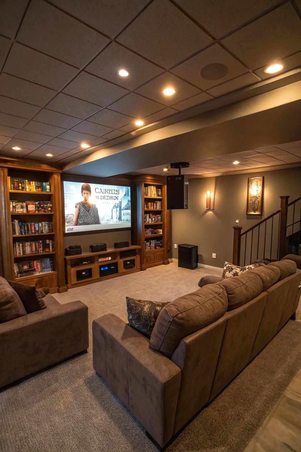 Adjustable LED lighting sets the perfect mood for an immersive media room experience.