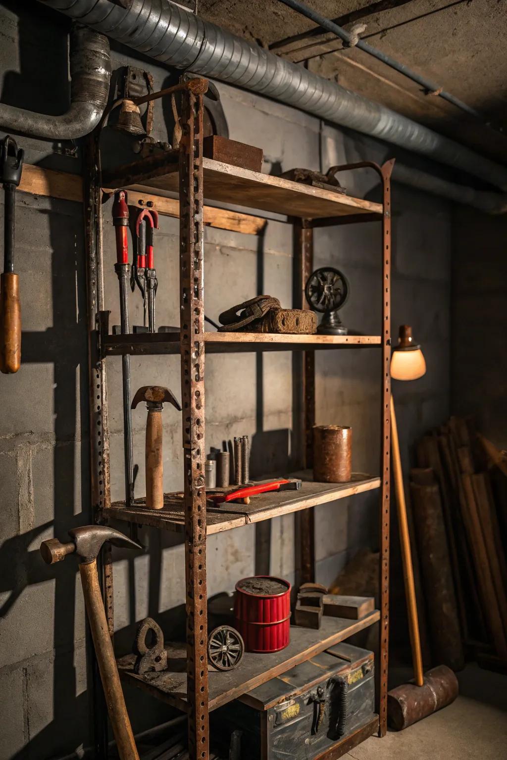 Industrial pipe shelving offers strength and style, perfect for substantial storage requirements.