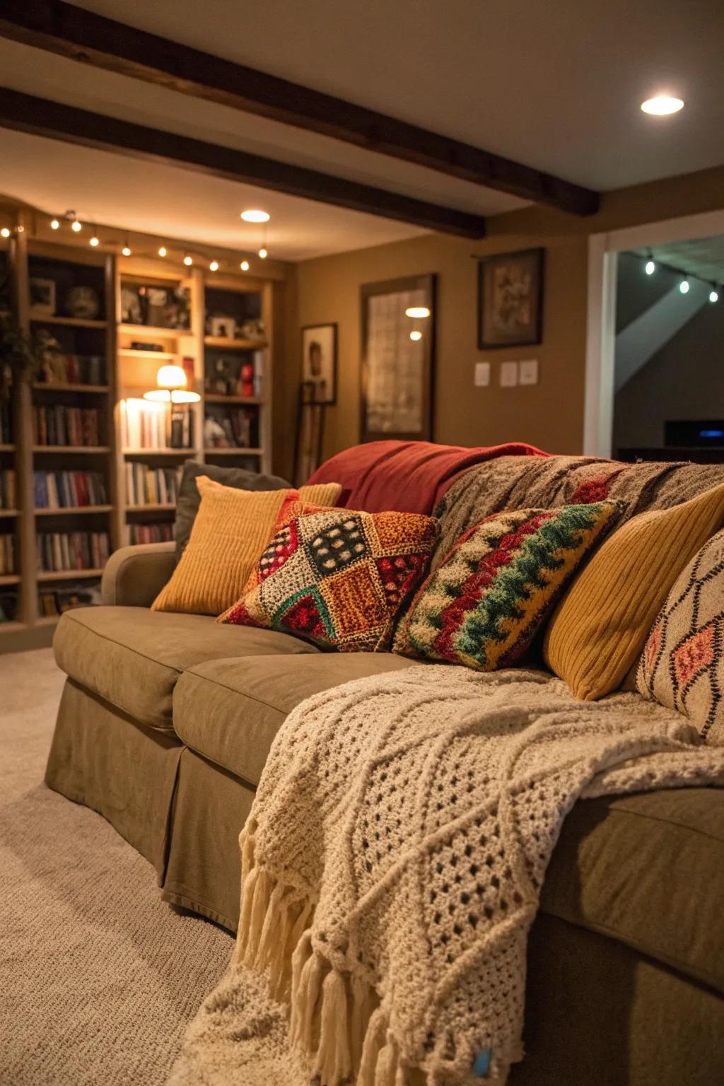 Decorative cushions and blankets add warmth and feel.
