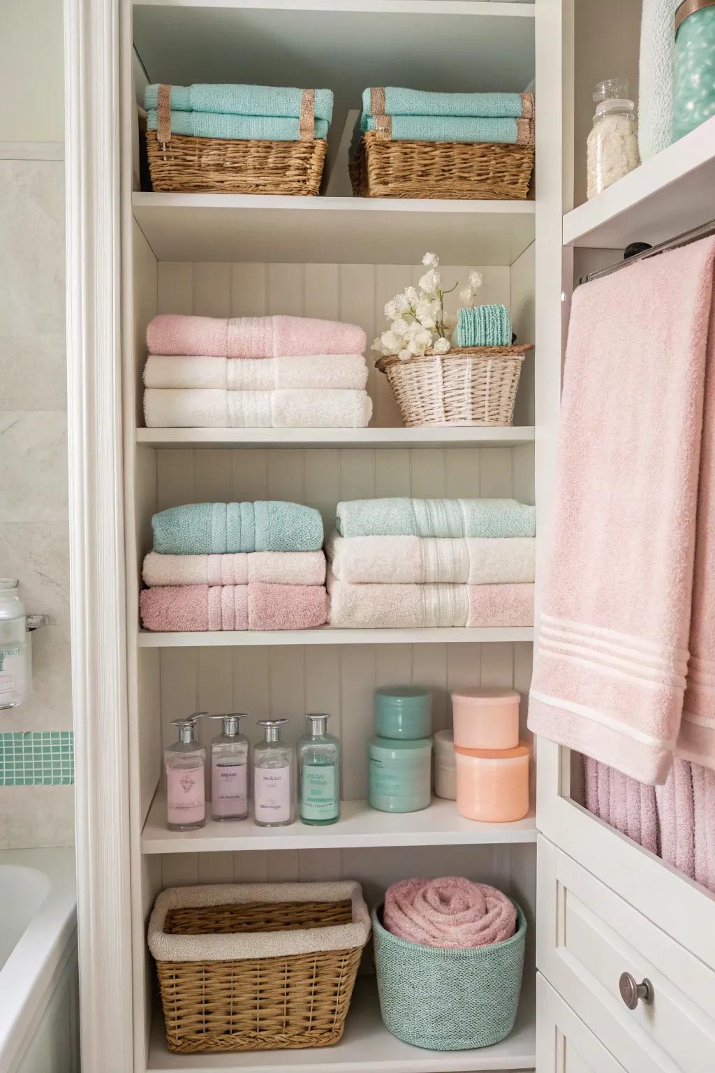 Color-coordinated towels and accessories promoting a balanced aesthetic.