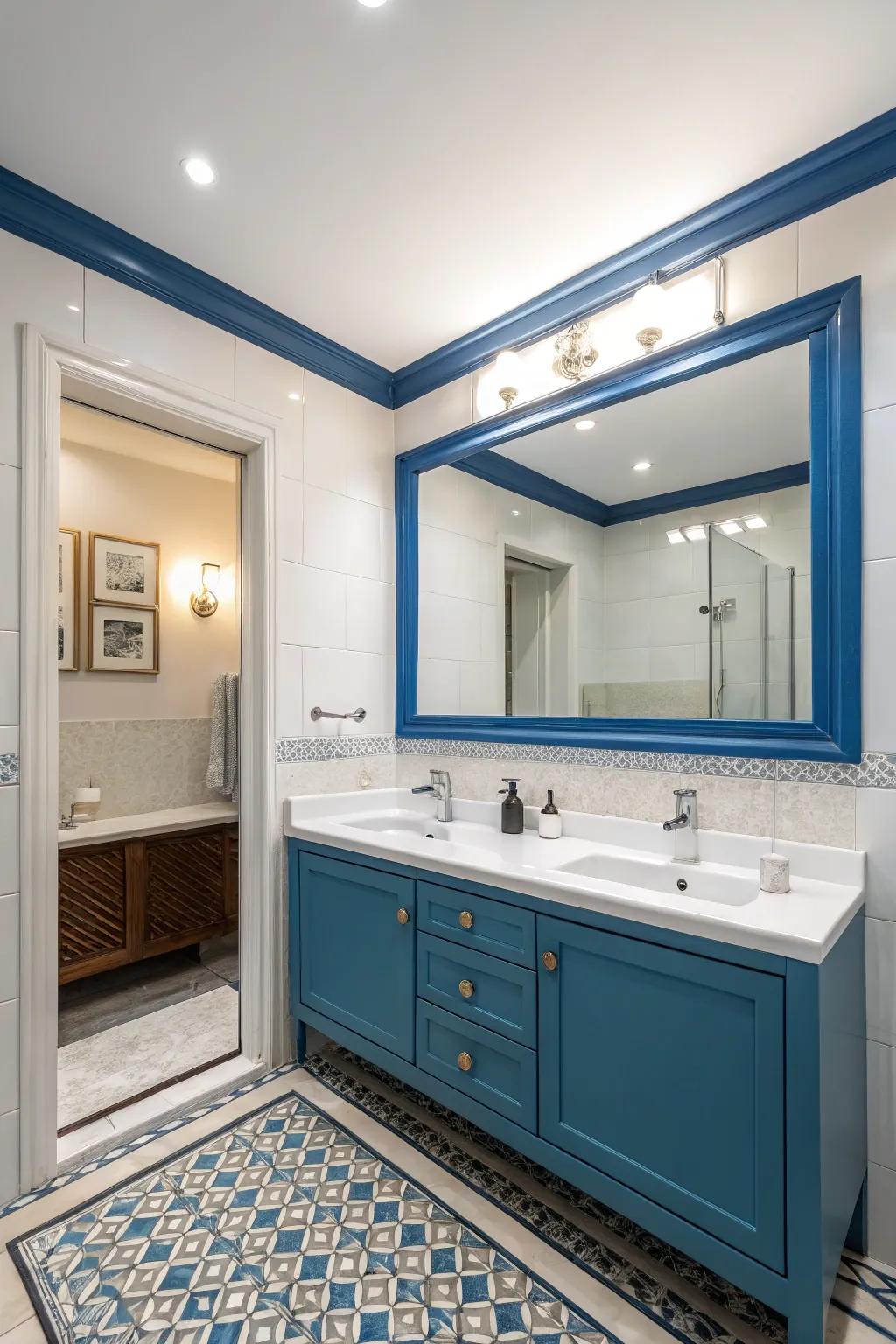 Contrasting trim colors highlight the architectural beauty of a bathroom.