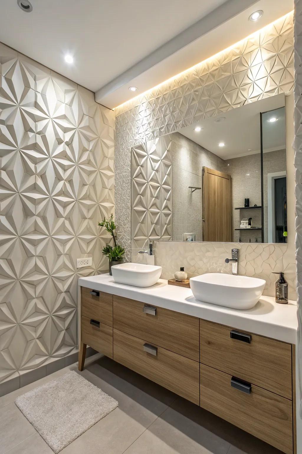 Contemporary classiness featuring 3D wall pieces.