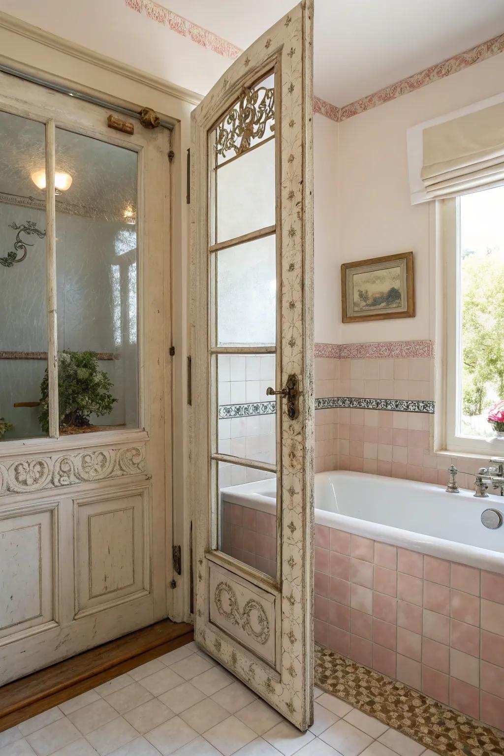 Framed glass doors impart a timeless appeal to bathrooms.