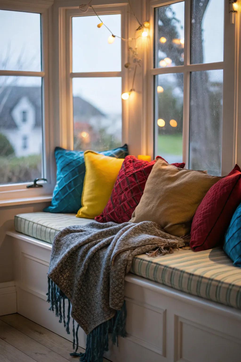Establish a comfy nook with window seating and cushions.