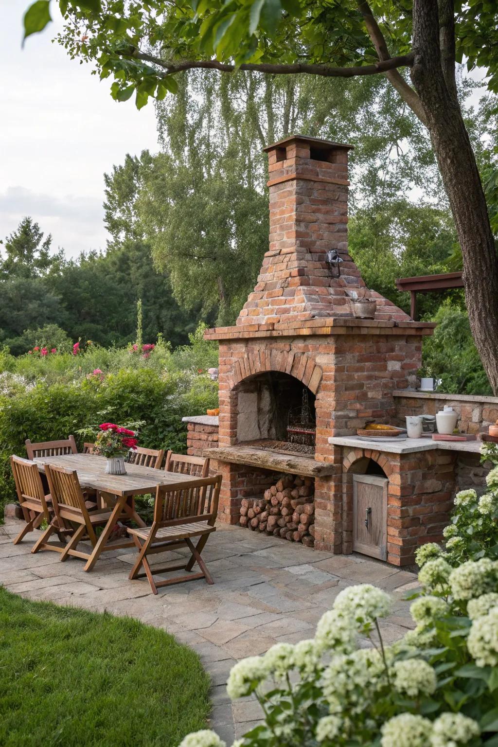 Delight in the timeless charm of a brick and stone grill.