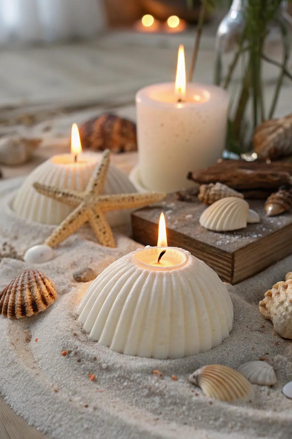 Shell-formed lights offer a warm glow and a hint of the ocean indoors.