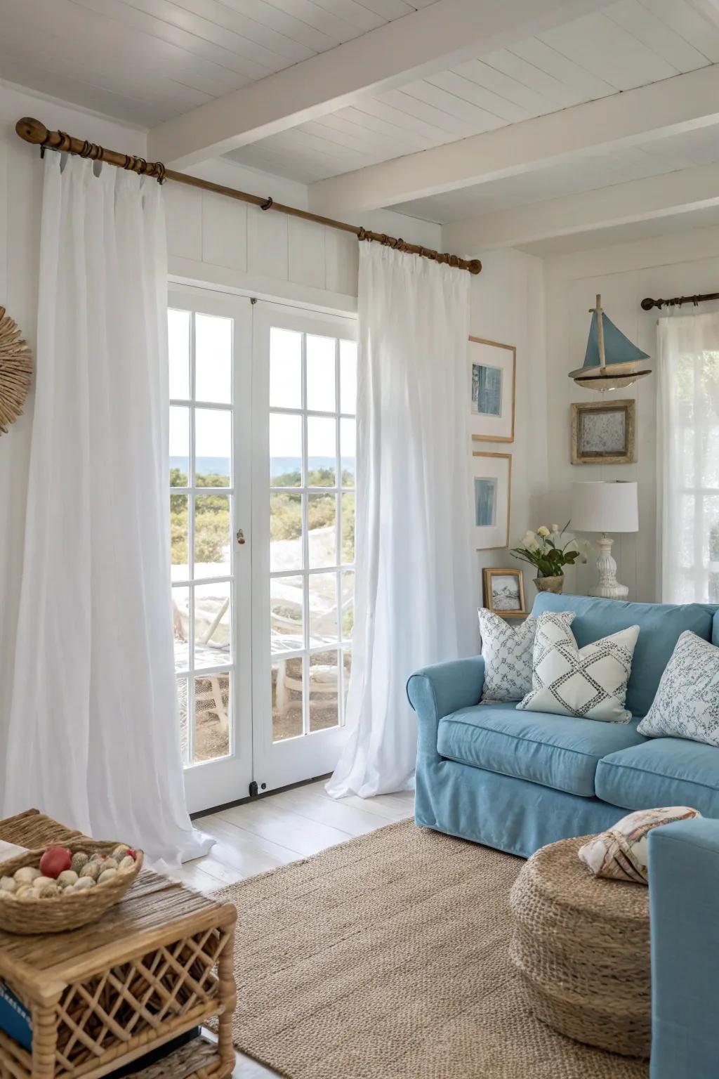 Airy fabrics help embody a relaxed coastal atmosphere.