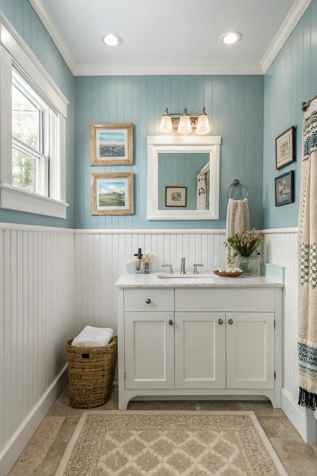 Incorporate a burst of pigment by selecting cerulean paneling, generating a calming influence.