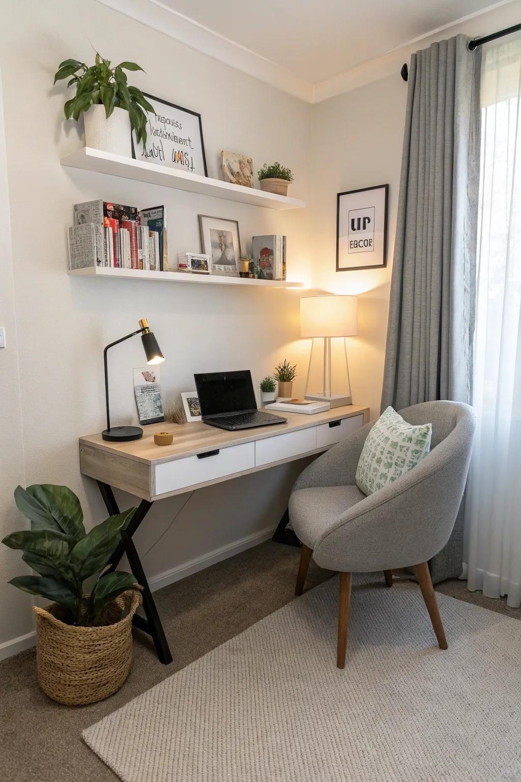 Optimize space with a wall-mounted desk.