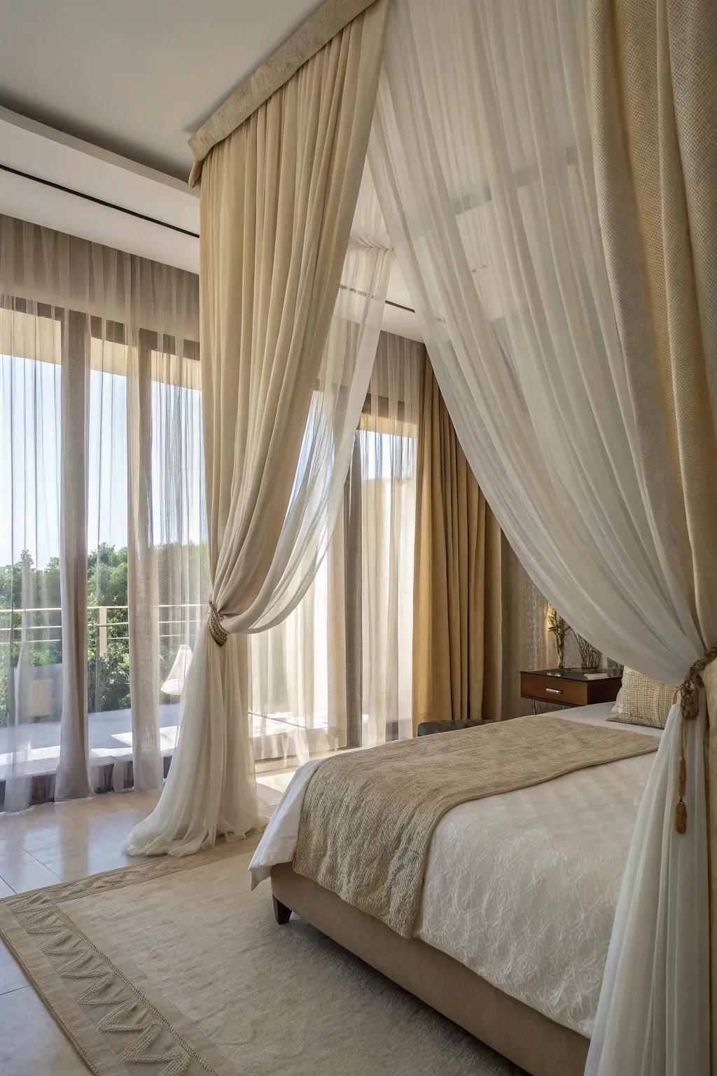 Draped layers grant an exemplary fusion of charm and utility.