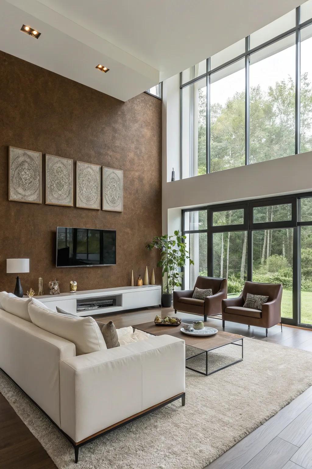 Modern sophistication featuring a striking brown accent wall.