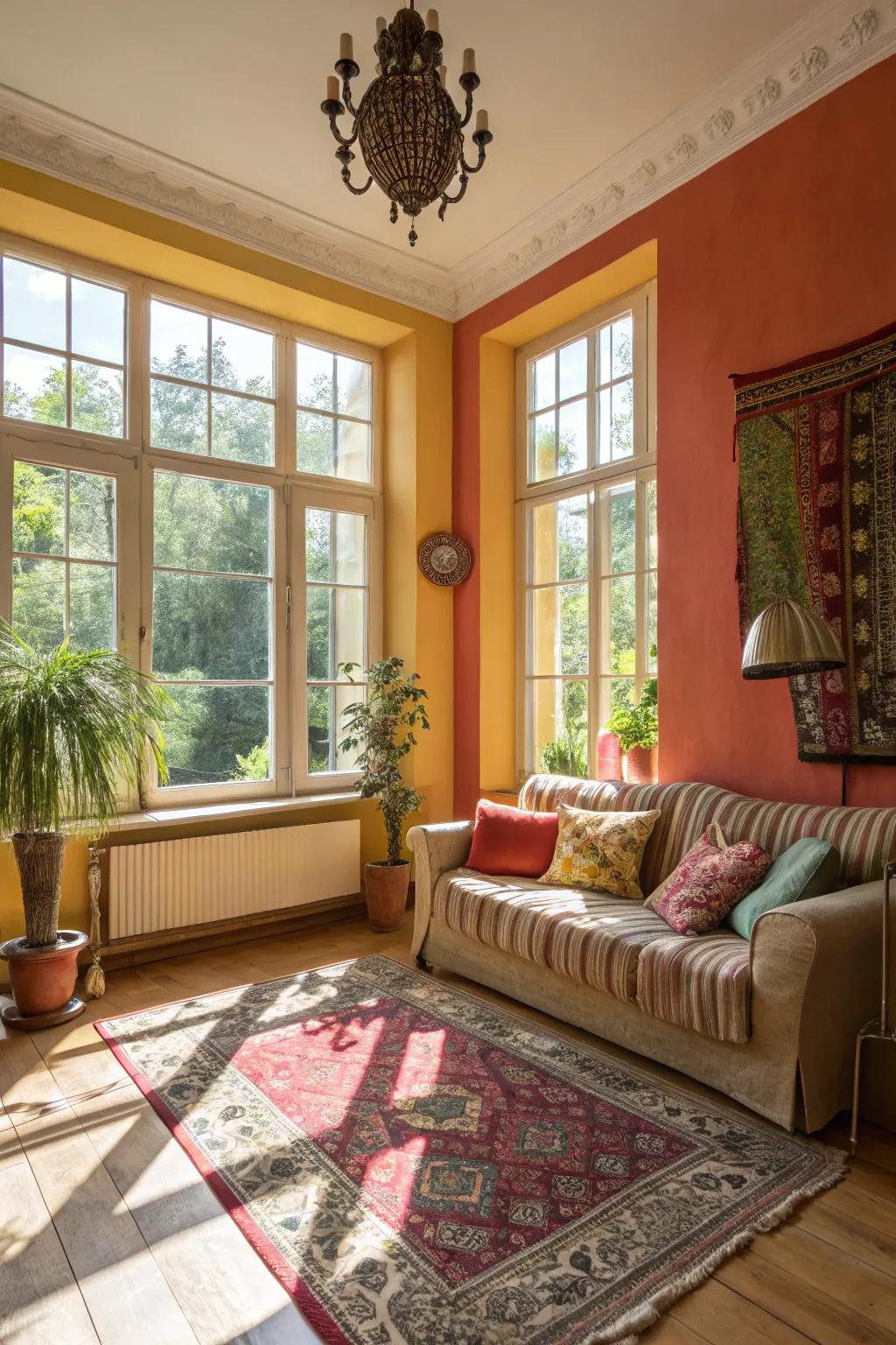 Sunlight dramatically alters the nuances of the walls