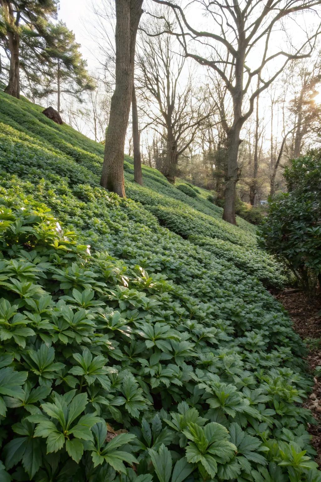 Evergreen Bush keeps hillsides green throughout the year.
