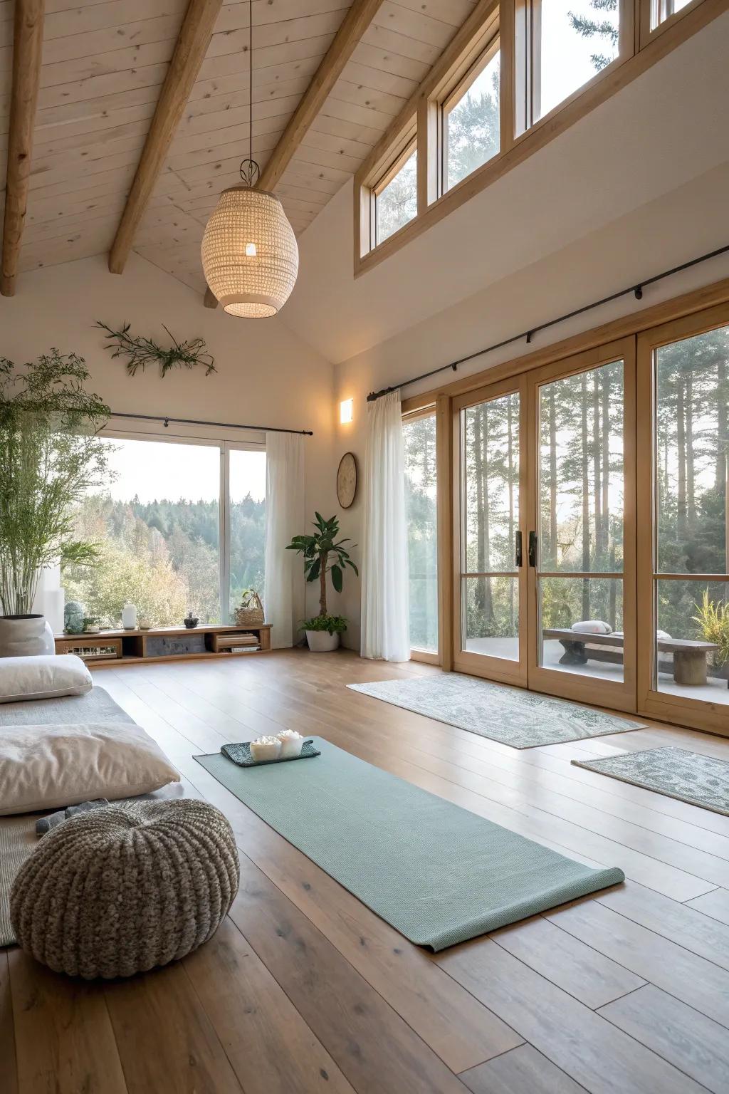 Wood flooring infuses elegance and warmth into your workout space.