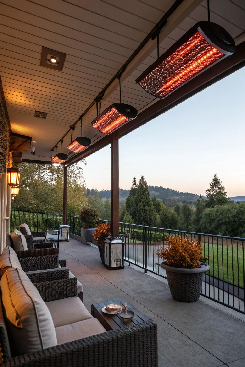 Wall-mounted infrared heaters provide effective and subtle heat.