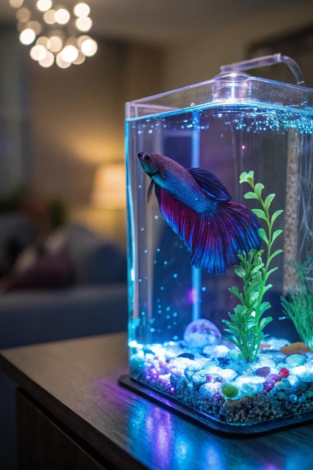 Strategic lighting elevates the vibrant hues of your betta fish.