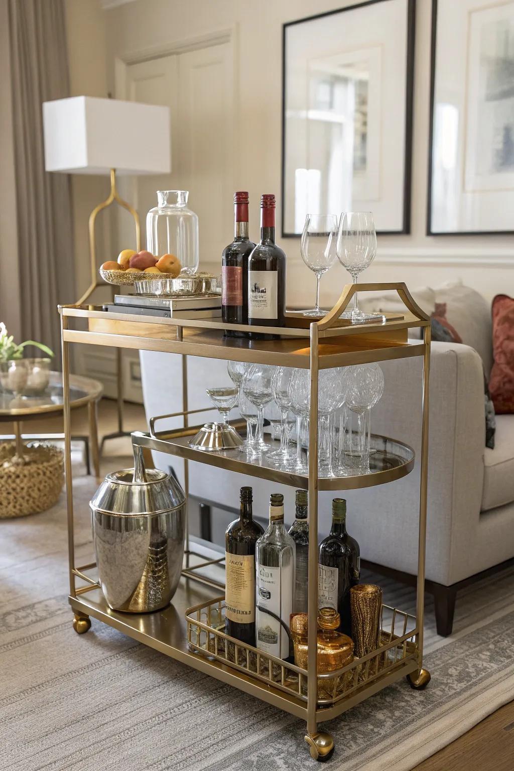 Keep the party rolling with an all-in-one bar cart.