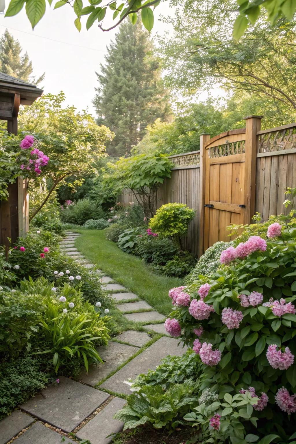 Lush greenery infuses your backyard with vibrant color and peaceful tranquility.